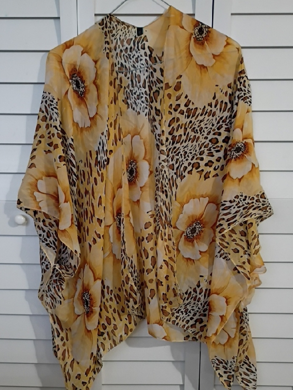 Natasha Sheer Floral & Leopard Print Kimono - Yellow